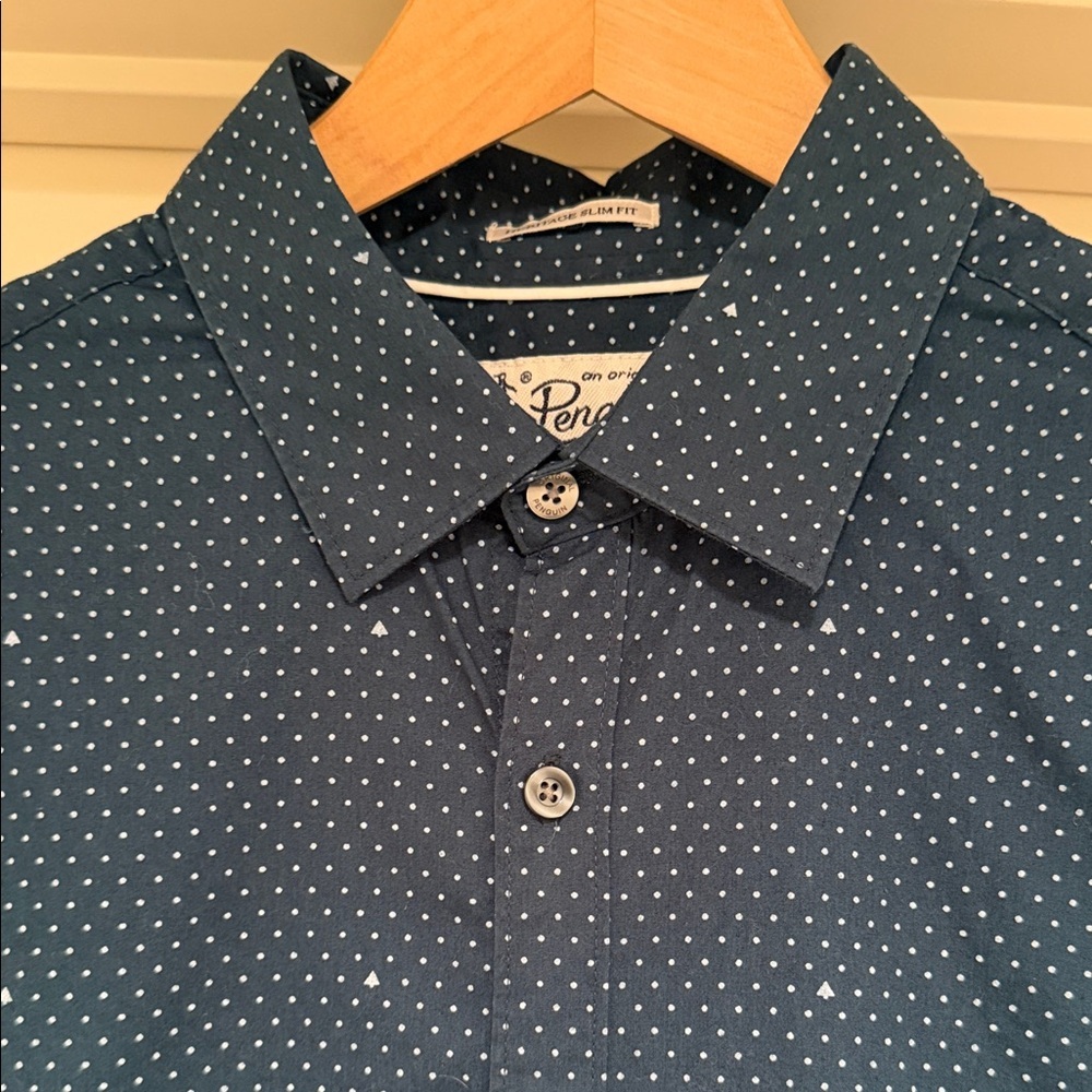 Original Penguin Heritage Slim Fit Green Micro Dot Button Down Men’s Medium - Picture 2 of 7